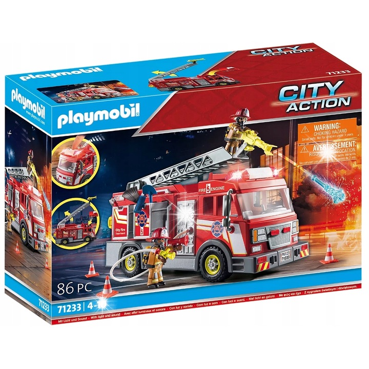 Masinuta, Playmobil, camion de pompieri, 2 figurine, accesorii, 12,2x4,9x14,3in, multicolor