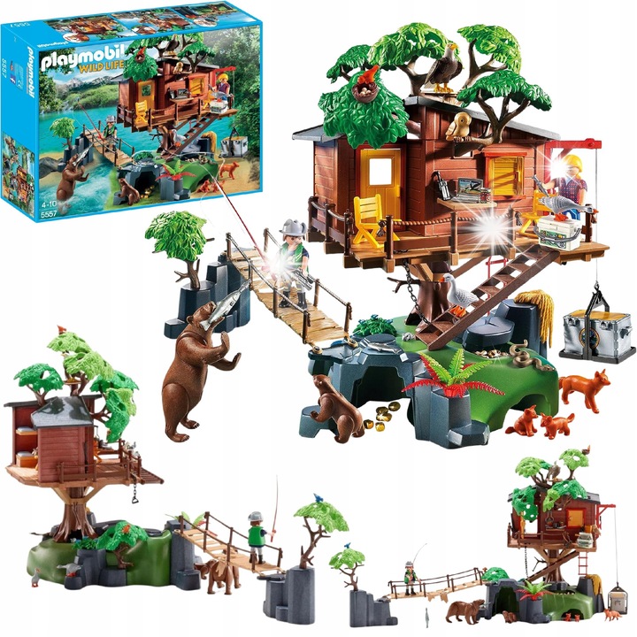 Set de constructie Playmobil 5557, aventura in casuta din copac, animale exotice, multicolor