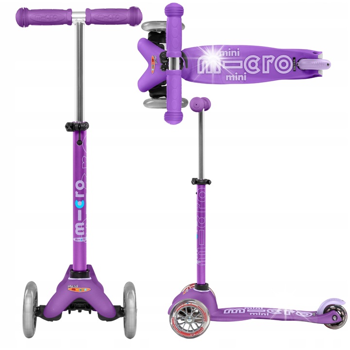 Тротинетка Mini Micro Deluxe, 3 колела, виолетова, регулируема височина 49-69 см, тегло 1,99 кг