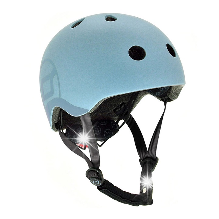 Gyermek védősisak S-M, Scootandride, ultrakönnyű, állítható, LED-es, 51x55cm, Steel