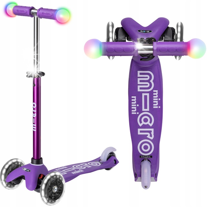 Trotineta Mini Micro Deluxe LED, 3 roti, 1,9 kg, 55x11cm, multicolor