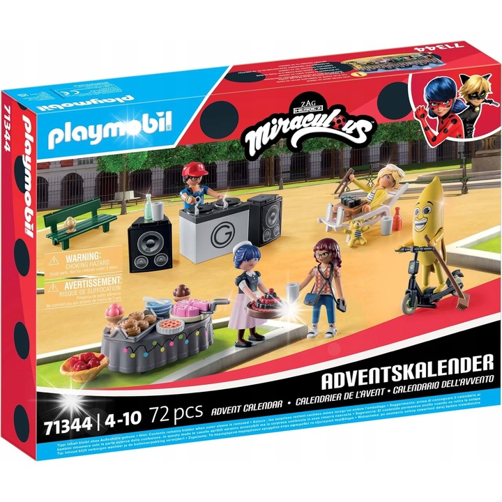 Set jucarii interactive copii, Playmobil, Calendar Advent Buburuza si motan noir miraculos, 72 elemente, multicolor