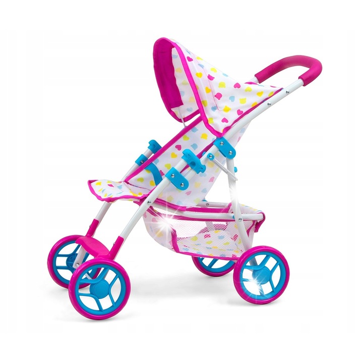 Carucior pentru papusi Milly Mally Natalie, 53,5x33x52cm, pliabil, cu cos pentru accesorii, roz