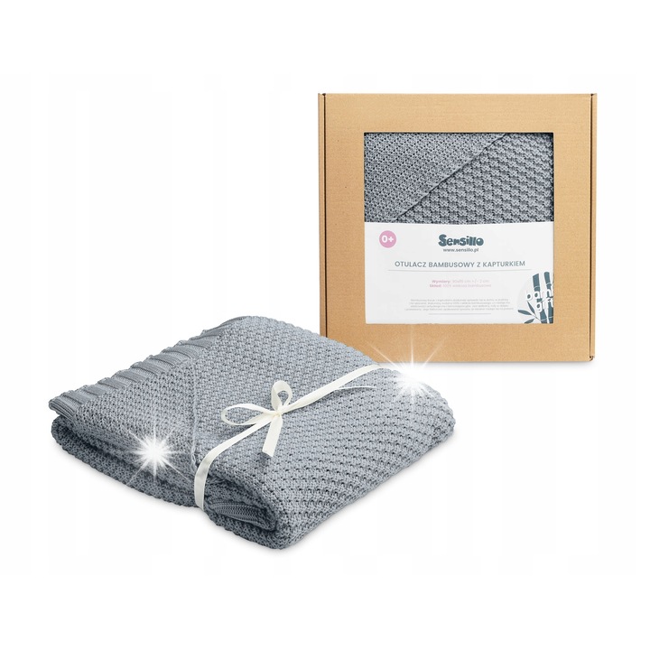 Бебешка кърпа с качулка, Sensillo, 100% вискоза бамбук, 90x85см, цвят графит