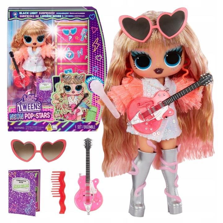 Lala L.O.L. Surprise Tweens Thea Stars Neon Pop Stars, многоцветен, пълен комплект с аксесоари, 3+