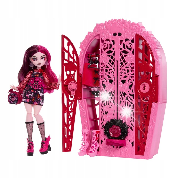 Papusa set Monster High Draculaura, 19 surprize, culori variate, pentru copii de la 4 ani