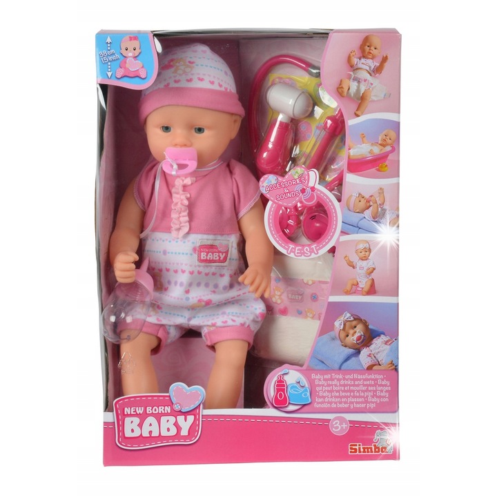Lala New Baby Born, медицински комплект, 38см, розов, Simba