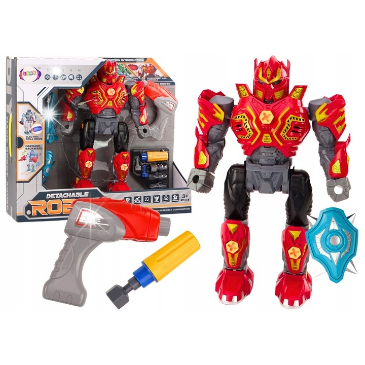 Играчка робот LEAN Toys, червен, с отвертка и бормашина, 36,5x24x12,5см, за деца над 3 години