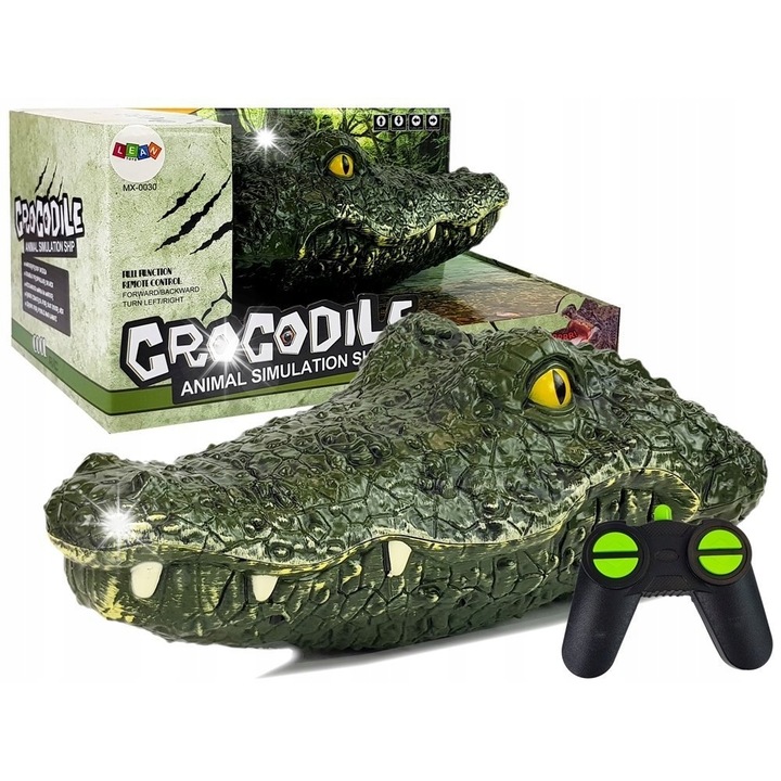 Barca cu telecomanda, LEAN Toys, forma cap de crocodil, verde, 50m raza de actiune