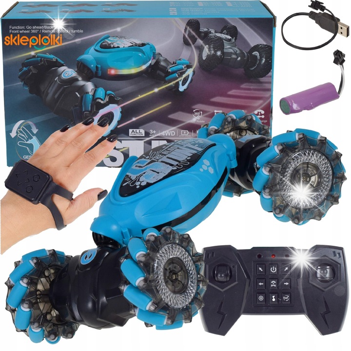 Masina RC cu controler pe incheietura, Skleplolki, 360° drift, LED, negru sau albastru