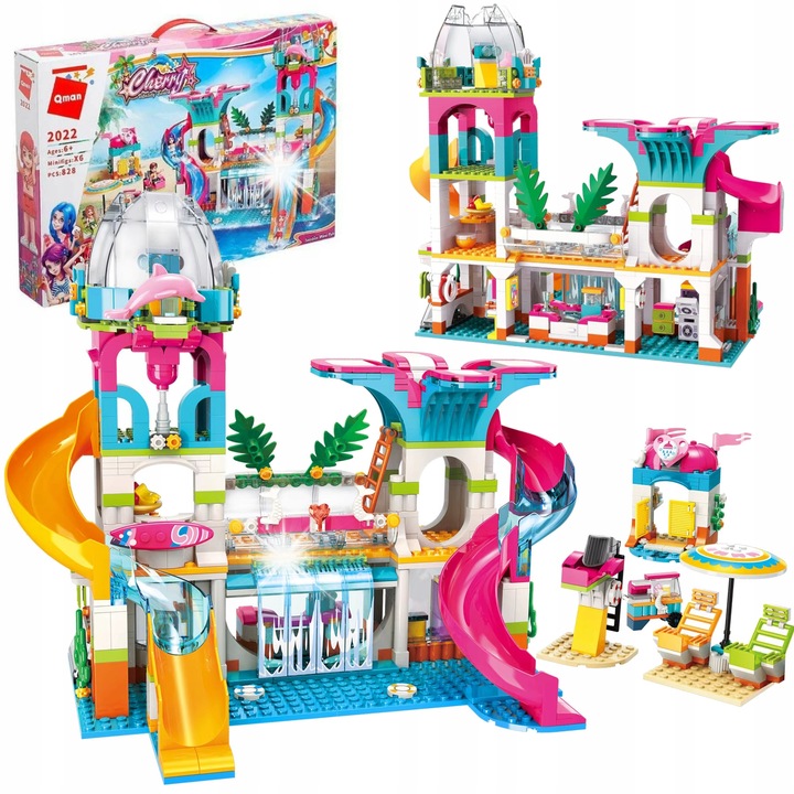 Конструктор Qman, аквапарк, водна пързалка, 828 части