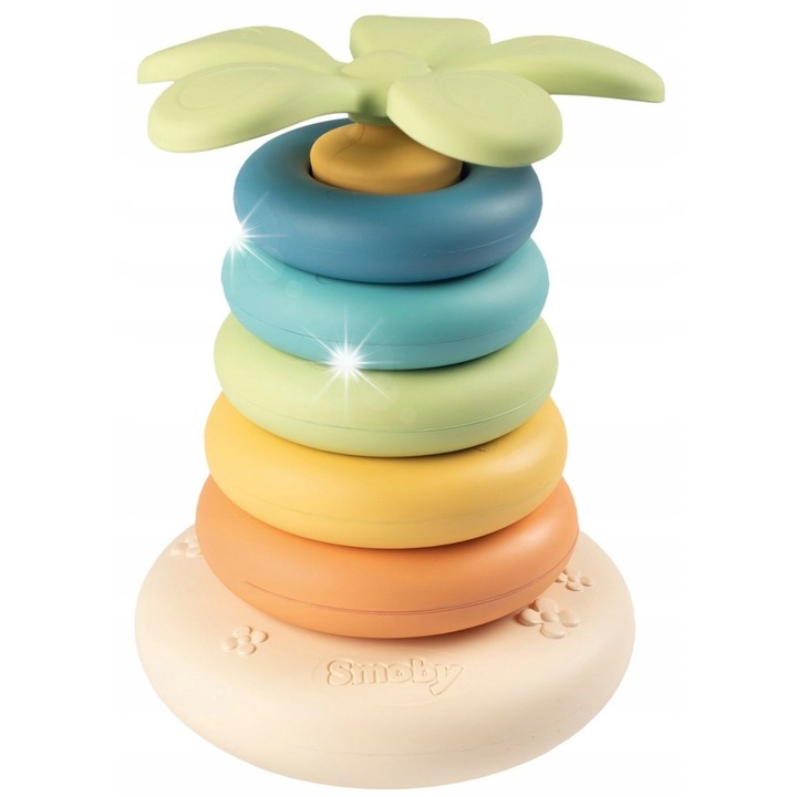 Пирамида с дискове, Smoby Little Green, 6 елемента, биопластмаса, 16,5x16,5x23см