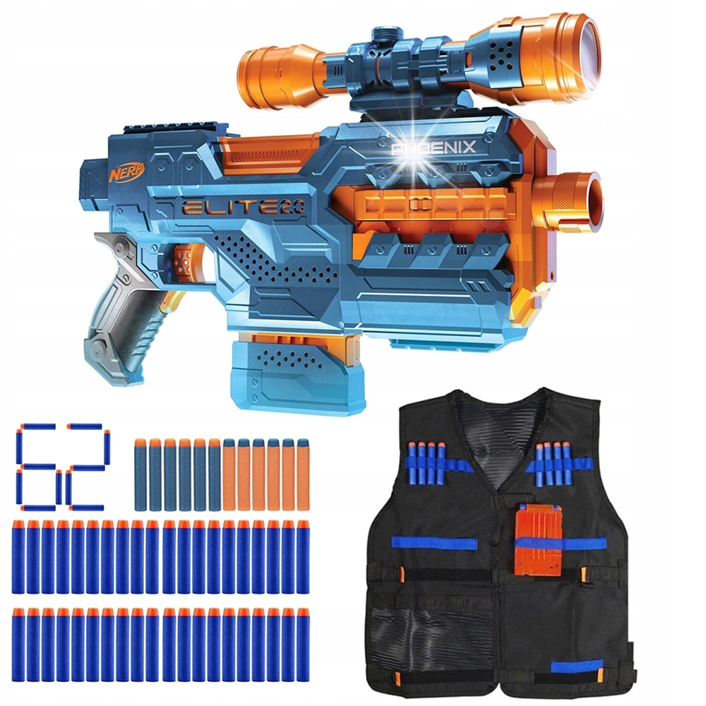 Pistol Nerf Elite 2.0 Phoenix, set cu vesta si 62 sageti
