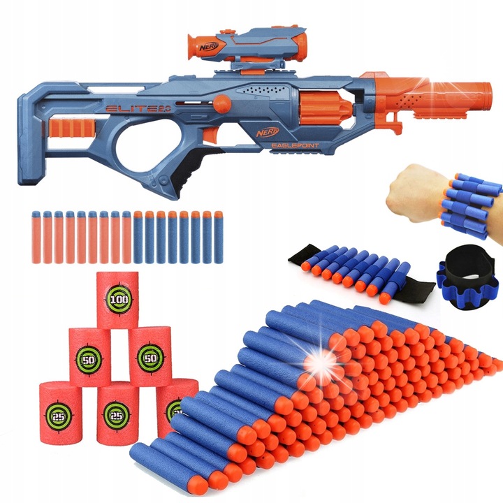 Пистолет Nerf Elite 2.0 Eaglepoint RD-8, комплект с 50 стрелички, 6 мишени, обхват 27м