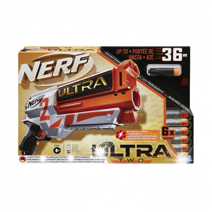 Бластер Nerf Ultra Two, автоматичен, 6 стрели, 33.5x7x20см, изключително прецизен, технология Aerofin