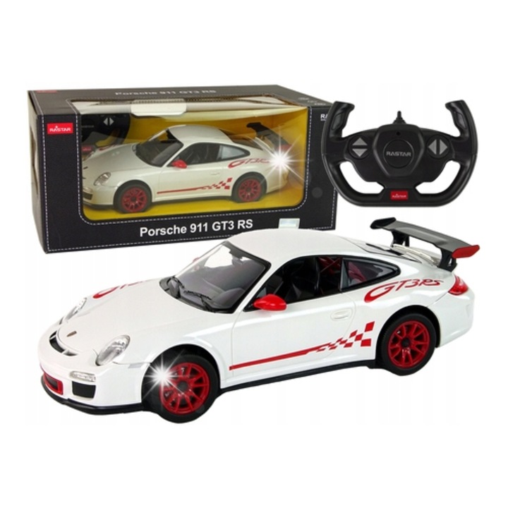 R/C Kisautó Porsche 911 GT3 RS 1:14, Rastar, fehér, 31,5x10x13cm, szett pilótával