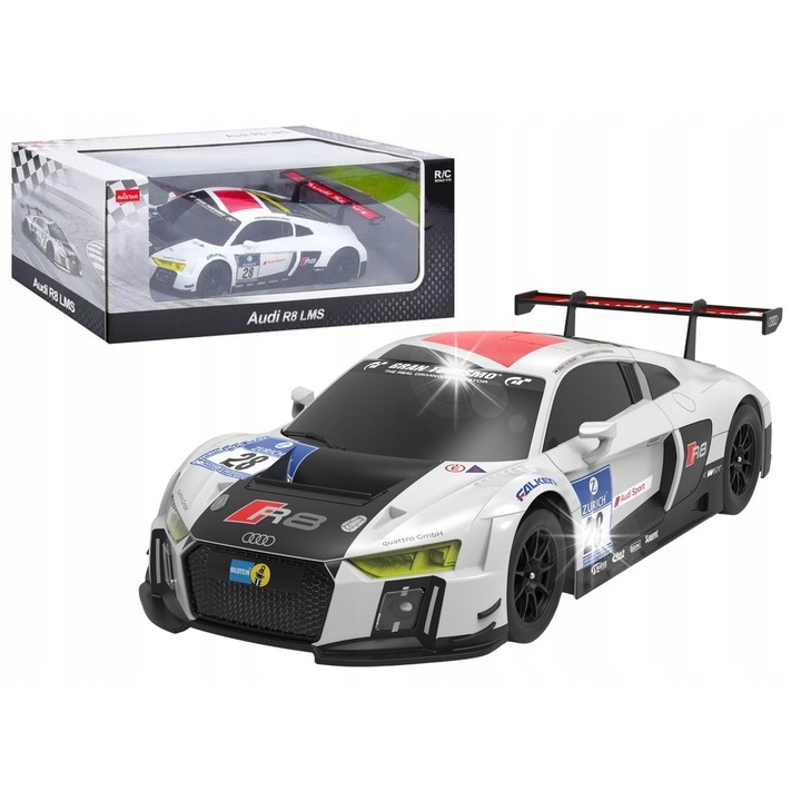 Masinuta R/C 1:24 Rastar AUDI R8 LMS, alb-negru, 35x10x9cm