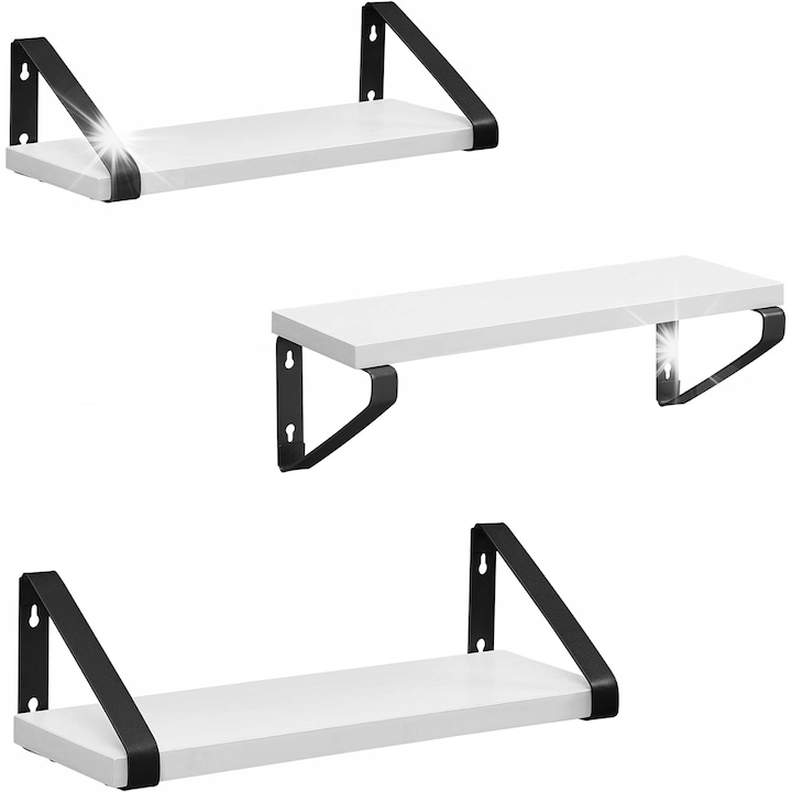 3 db fali tartó szett, Songmics, fekete-fehér, méretek 12x30x11cm, 12x35x11cm, 12x40x11cm