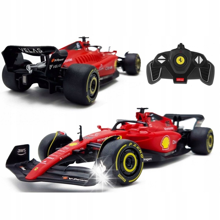Masina de Formula 1 Ferrari F1 75, Rastar, 1:18, 312x112x69mm, rosu, set complet cu telecomanda