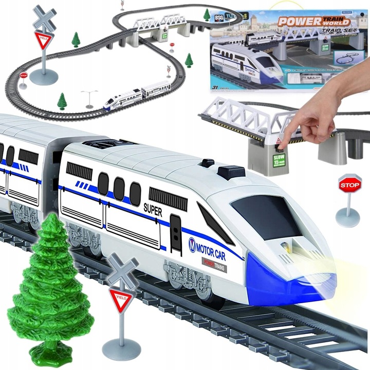 Set trenulete electrice Nobo Kids, locomotiva, 18 segmente de sina, pod mobil, 366cm