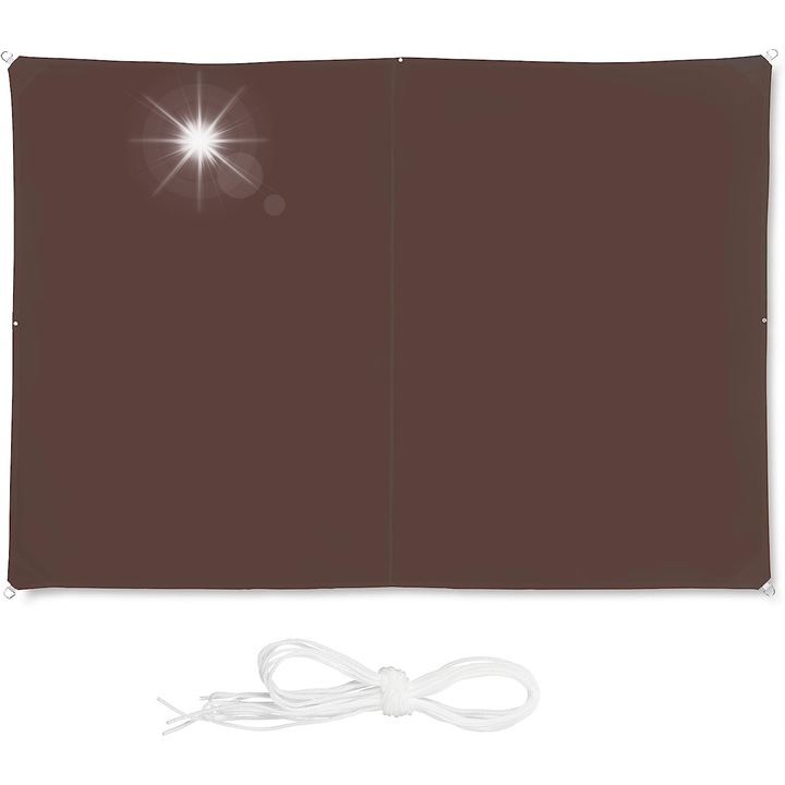 Zagau de soare Relaxdays, 3x2m, protectie UV 30+, culoare bej, set complet cu linii de tensionare si geanta
