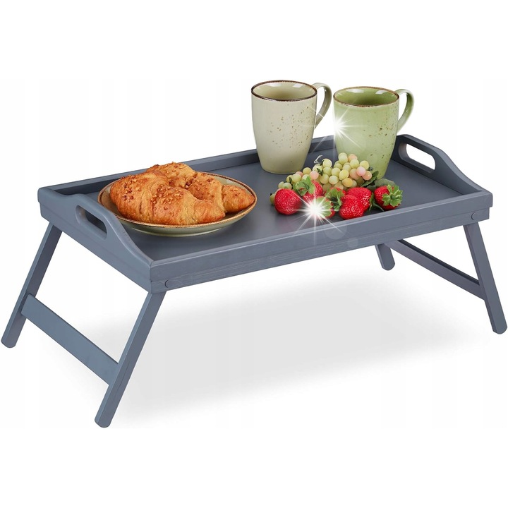 Tava de servire Relaxdays, pliabila, gri, dimensiuni 23x60,5x30cm, din bambus