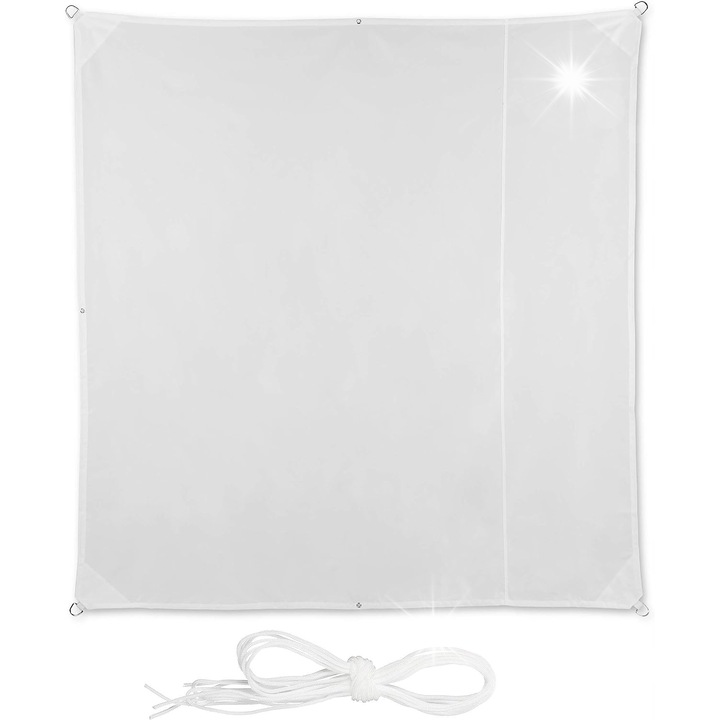 Zagau de soare Relaxdays 2x2m alb, material UV, set cu 4 linii de tensionare si geanta