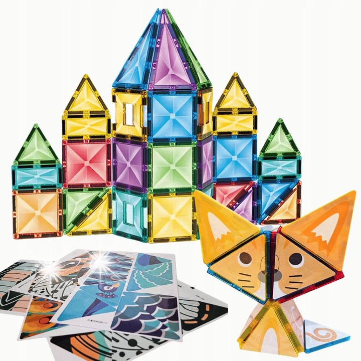 Set de constructie magnetice colorate cu 43 de blocuri si 39 de autocolante reutilizabile, Lemon