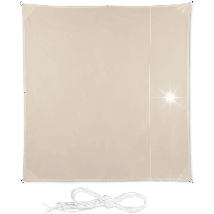 Zagau de soare Relaxdays 2x2m, bej, protectie UV 30+, set cu 4 linii de tensionare si geanta