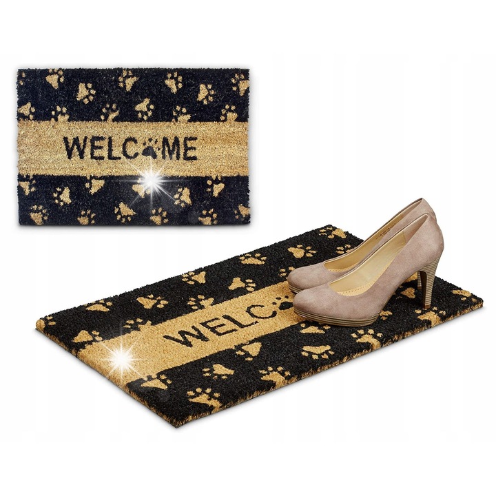 Relaxdays bejárati szőnyeg, 60x40cm, "Welcome" mintás, kókuszrostból, csúszásmentes, nedvességálló