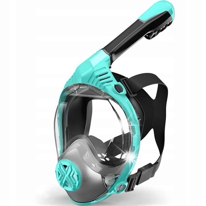 Masca de snorkeling cu tub, Renew Force, S/M, 180° camp vizual, sistem AntiFog, albastru/negru
