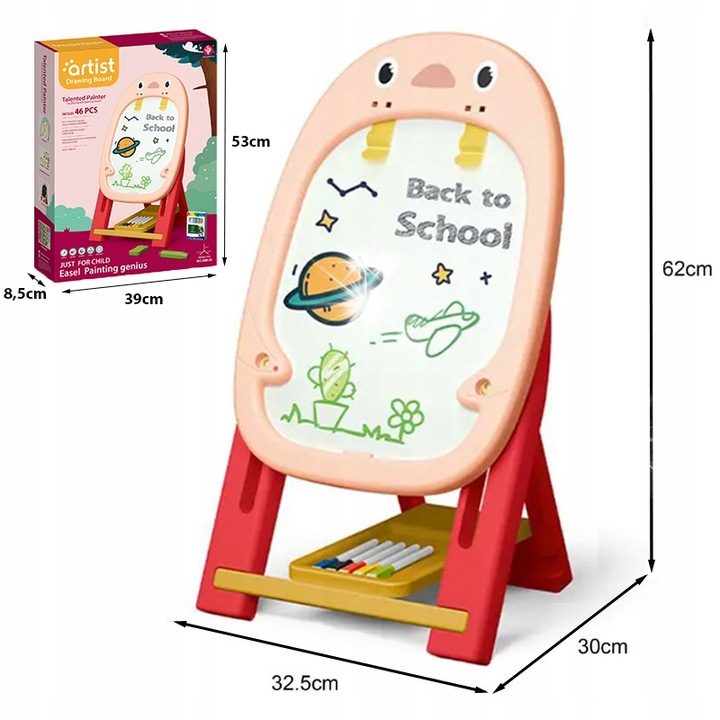 Tabla educationala 2 in 1, Stator, magnetica, cu creta, 46 elemente, 62x32,5x30cm