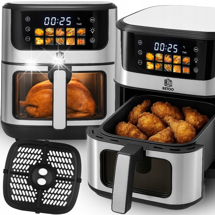 Retoo CookMaster OR1102 olajmentes fritőz, 6,5L, 1800W, 10 program, érintőképernyő, betekintő ablakkal