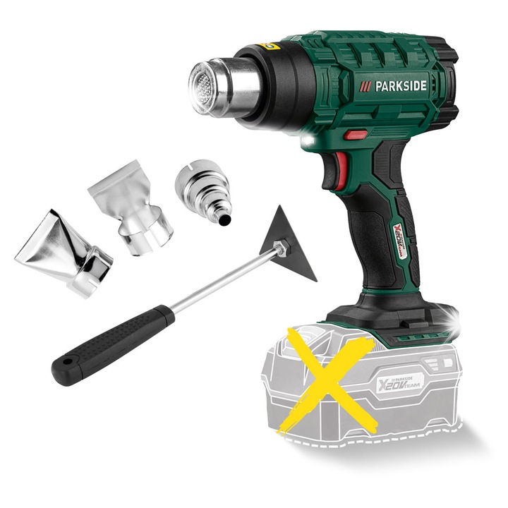 Pistol de lipit Parkside, 20V, 2 temperaturi, 550C, set cu 4 duze