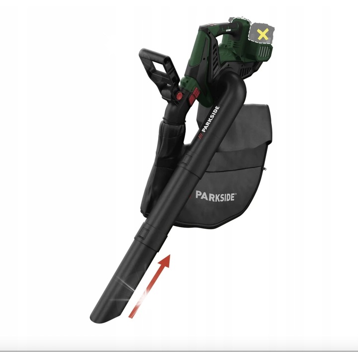 Aspirator si suflanta de frunze 3 in 1 Parkside PLSA 40-LI D2, 45L, 40V, functie de tocator, dimensiuni 106,3x17,3x33cm
