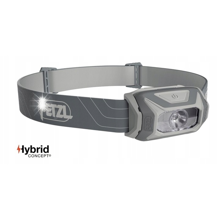 Lanterna frontala Petzl Tikkina 300 lm, gri, 92 g, impermeabila, set cu 3 baterii