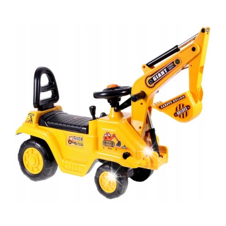 Excavator pentru copii, MalPlay, cupa mobila, 105x28x58cm, pentru copii de la 3 ani, culoare galbena