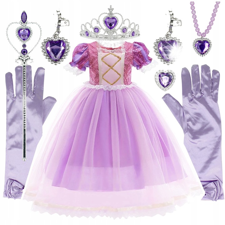 Costum de printesa cu accesorii, Stator, set 10 in 1, roz, 4-7 ani