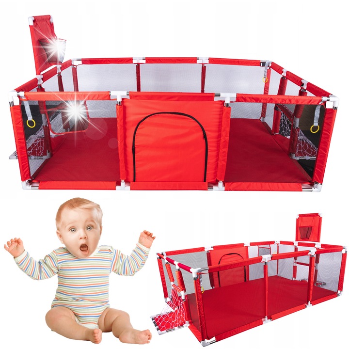 Tarc pentru copii Stator, mini teren de joaca, 230x122x62cm, cu intrare cu fermoar, plasa de protectie