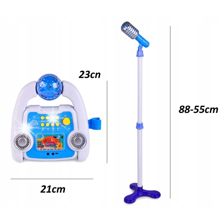 Karaoke szett SINGSTAR, mikrofon állítható állvánnyal 55-88cm, LED fényeffektusok, 3xAA vagy microUSB, 23x21x10cm
