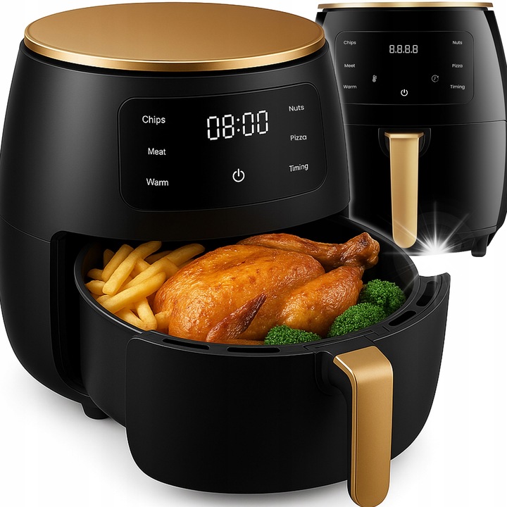 Friteuză fără ulei, Retoo, Air Fryer 6L, 2400W, neagră, set complet