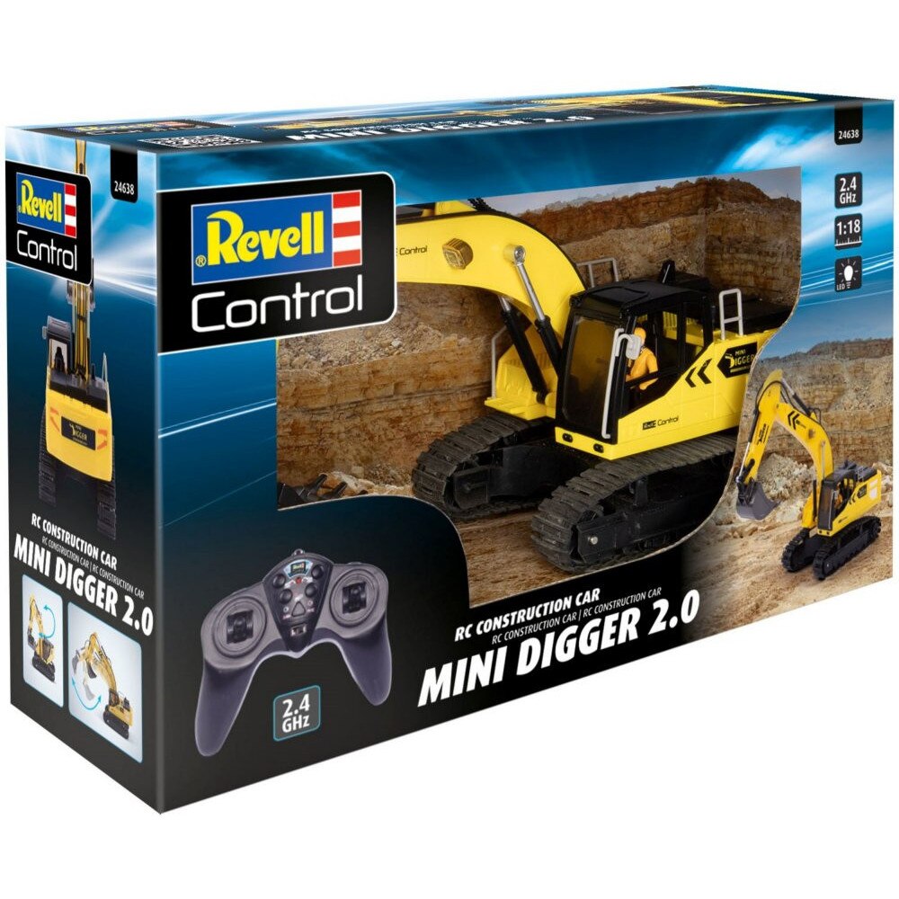 Excavator RC Revell 1:18, 2,4GHz, galben-negru, 46x12,5x30cm, set