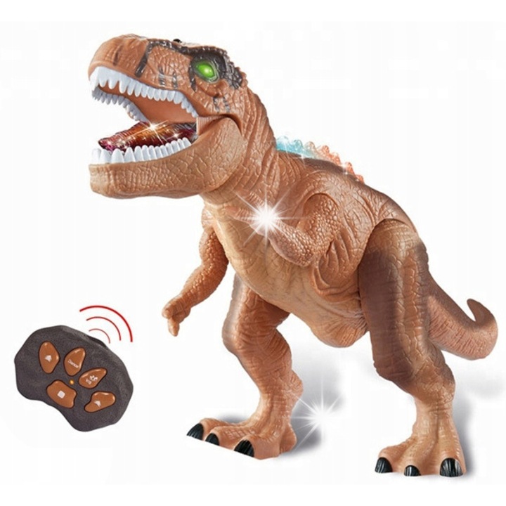 Dinozaur RC T-Rex cu lumini LED, 48x16x26cm, set cu telecomanda