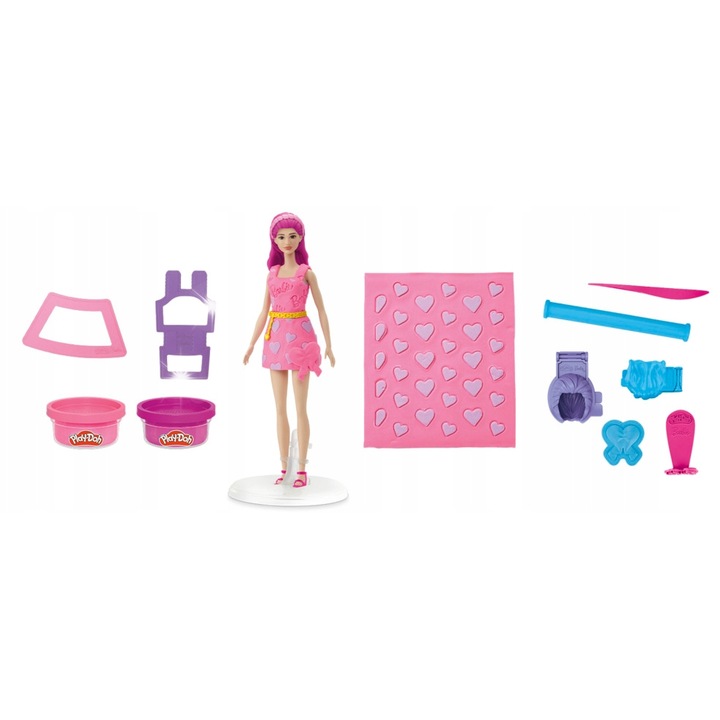 Set Play-Doh Lala Barbie Fashionista, 29 cm, roz, 2 culori, accesorii pentru creatie