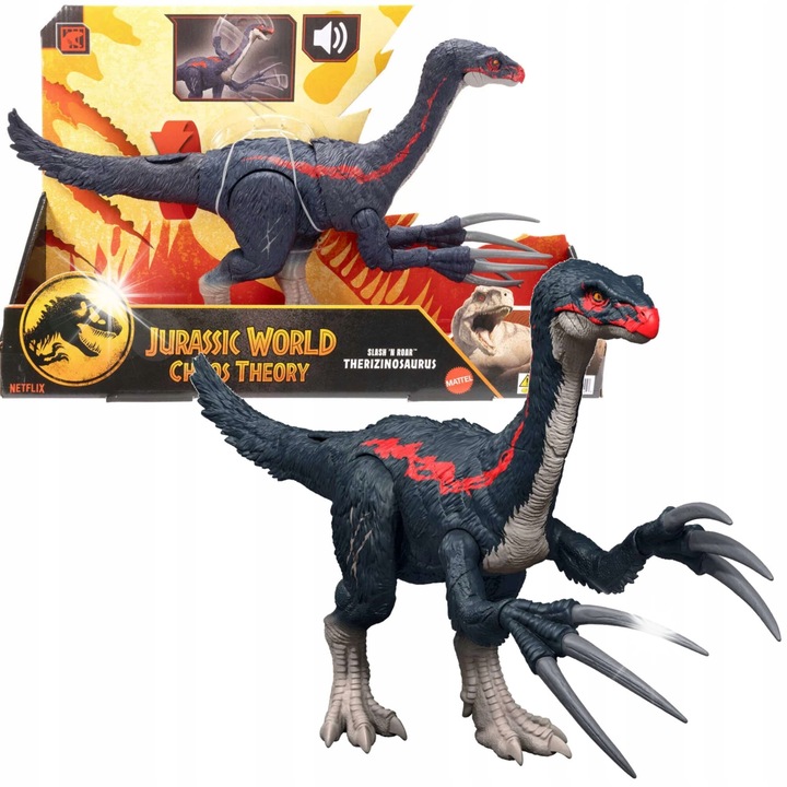 Интерактивна фигура, Mattel, Jurassic World Теризинозавър 35x22x8см, звукови ефекти, за деца над 4 години