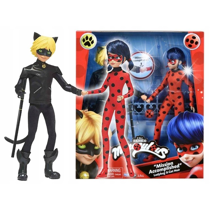 Papusi Playmates Toys Biedronka si Cerny Kot, set, 27 cm, multicolor