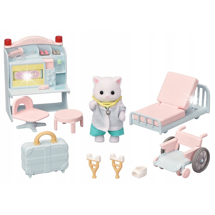 Sylvanian Families Orvosi rendelő készlet, perzsa macska figura, kiegészítők, 20x17x5,5cm