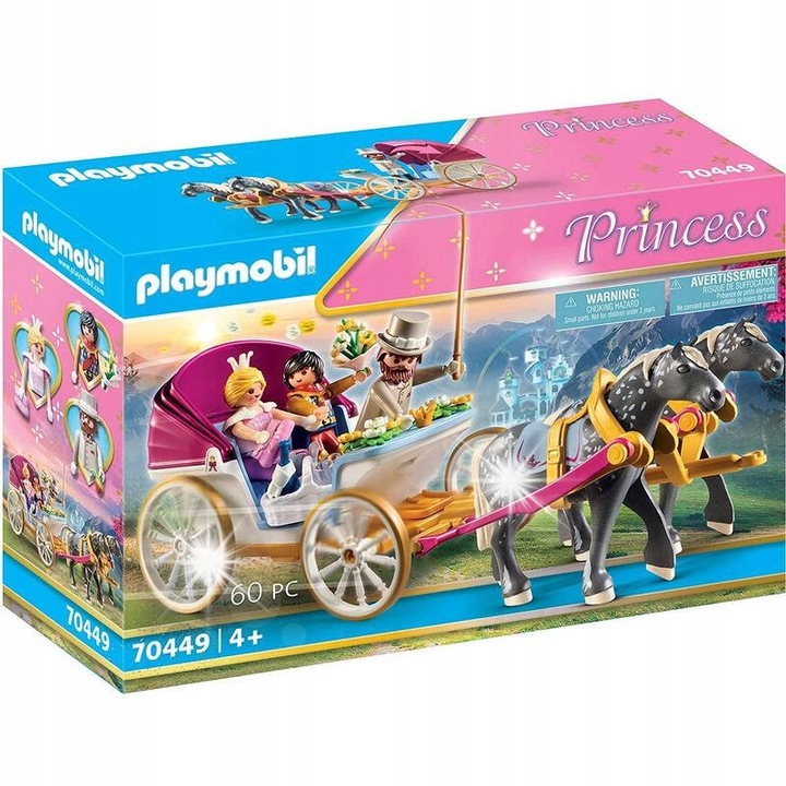 Set de constructie, Playmobil, Caruta romantica, 1 printesa, 1 print, 2 cai, multicolor