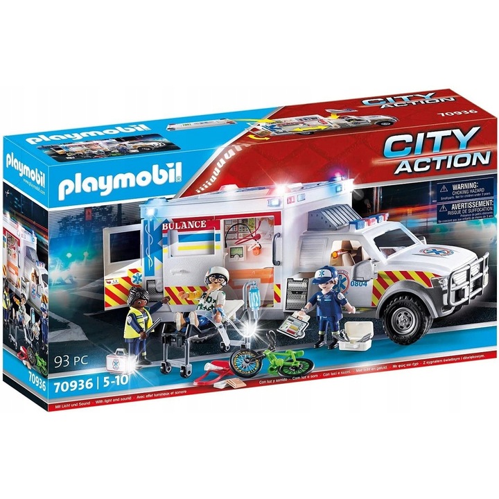 Építőkészletek, Playmobil, Mentőautó, 93 darab, 12x28x51cm