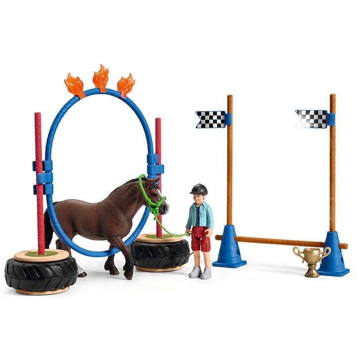 Комплект фигурки Schleich, състезание по умения за малки кончета, 1 конче, 1 момче, многоцветен